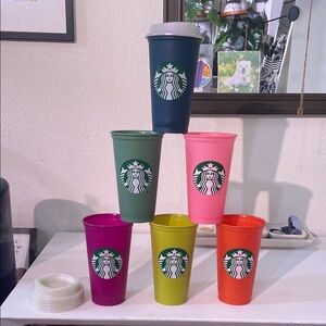 Starbucks Multicolor Reusable Cup Set lids included